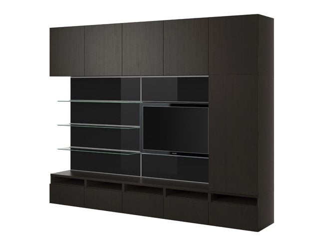 Alçak ve uzun, minimalist bir TV ünitesi kombinasyonu