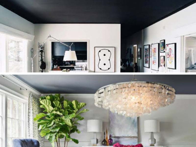 Siyah tavan boyası ile yaratılmış dramatik ve şık bir mekan