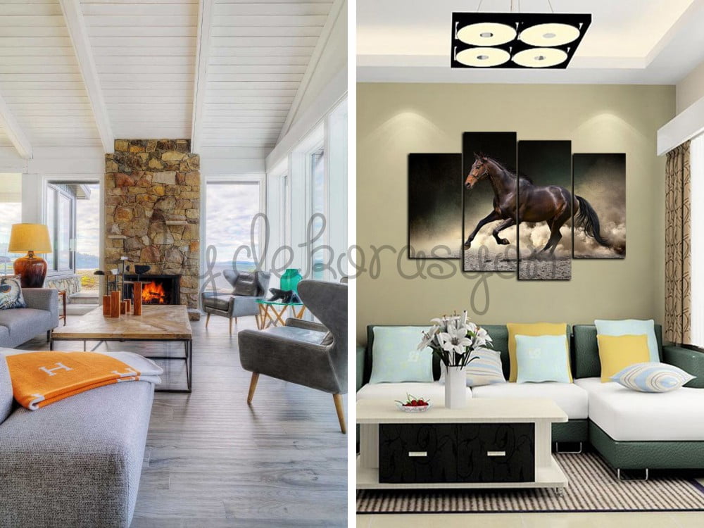 Düz çizgili desenlere sahip modern bir koltuk ve halı