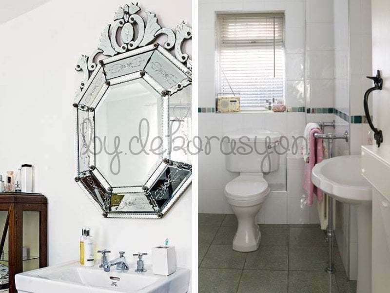Ahşap detaylar ve bol bitki ile dekore edilmiş, doğal ve aydınlık bir banyo.