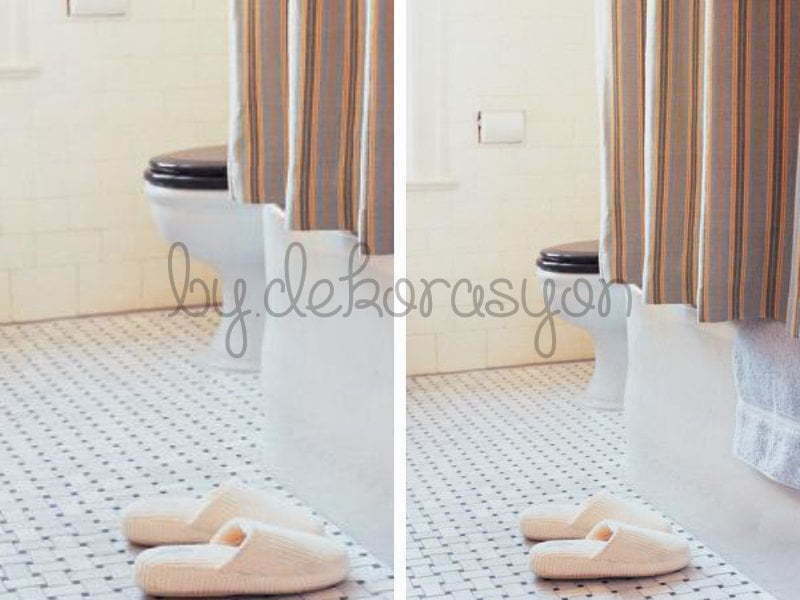 Şık desenlere sahip, kaliteli, su geçirmez bir kumaş duş perdesi.