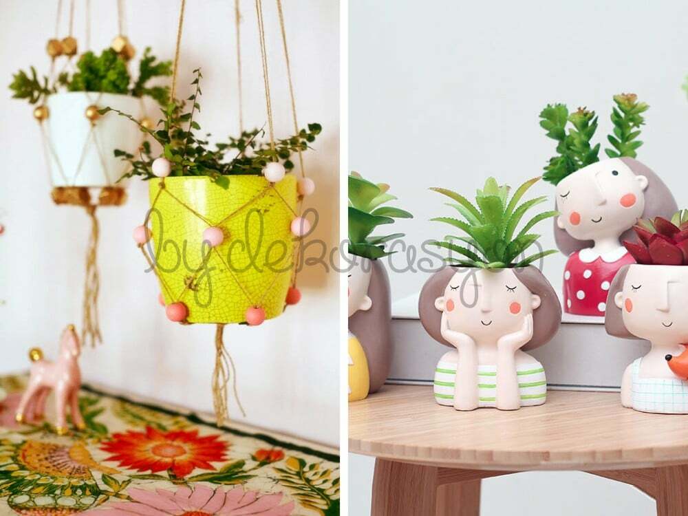 Duvara monte edilmiş, geometrik ve modern tasarımlı duvar saksıları.