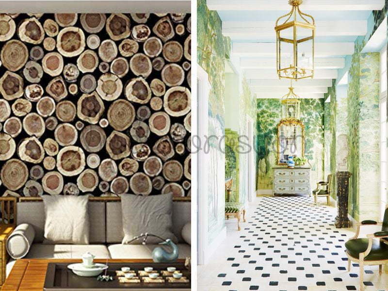 Bir orman manzarasının basıldığı büyük boyutlu bir dijital duvar kağıdı