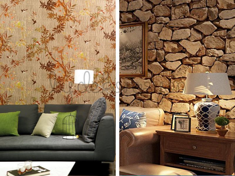 Yatak odasında sadece yatak başının arkasındaki duvara uygulanmış desenli duvar kağıdı