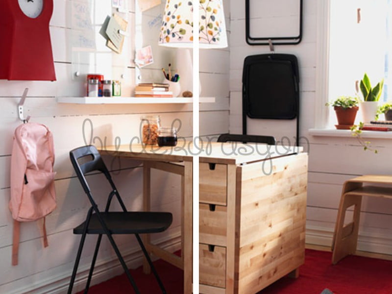 IKEA'nın küçük alanlar için katlanabilir ahşap yemek masası