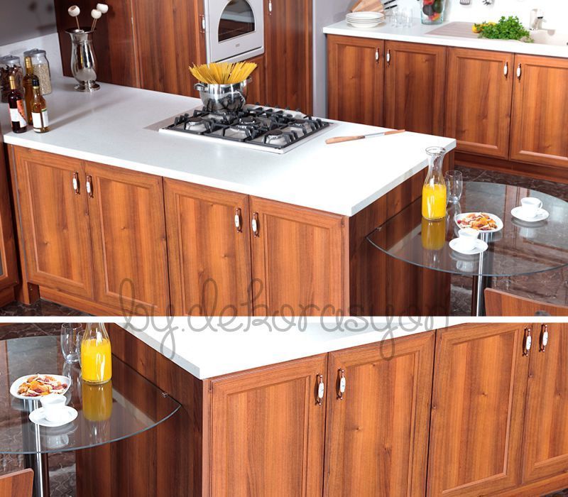 Vanessa İtalyan Ceviz modelinin merkezi konumdaki büyük mutfak adası