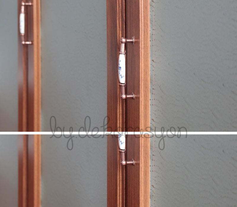 Vanessa mutfak modelinde kullanılan modern ve lineer metal kulp detayı