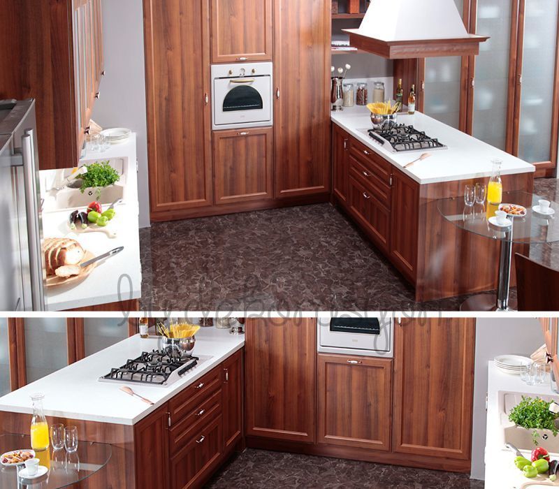 Vanessa İtalyan Ceviz mutfak modelinin geniş ve ferah yerleşimi