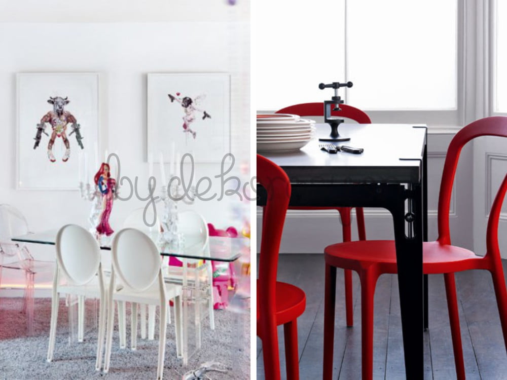 Geniş bir yemek odasında kullanılan büyük ahşap yemek masası