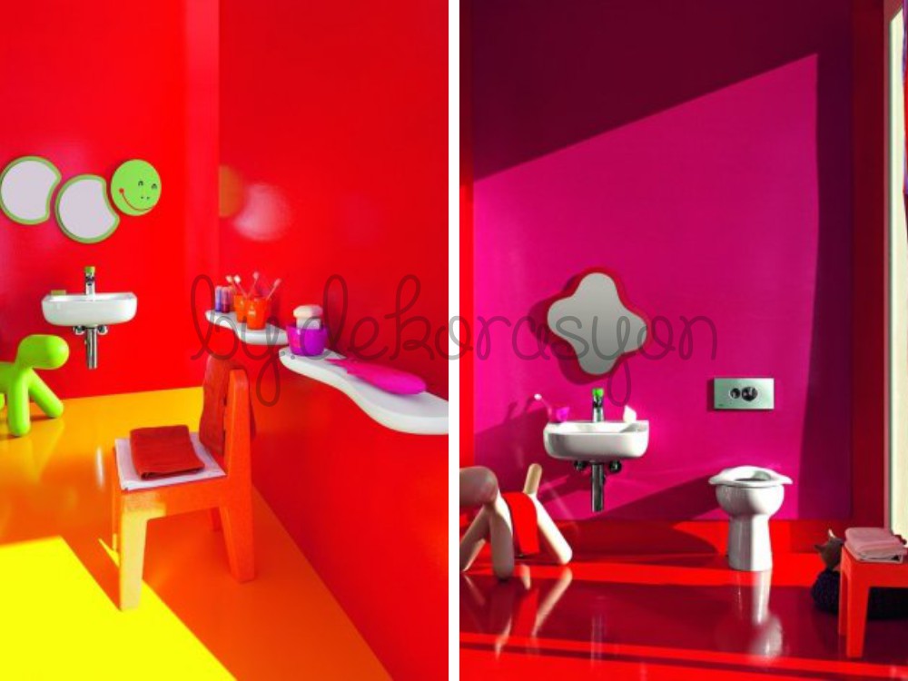 Yeşil renkli, yuvarlak hatlı Laufen çocuk klozeti ve lavabosu