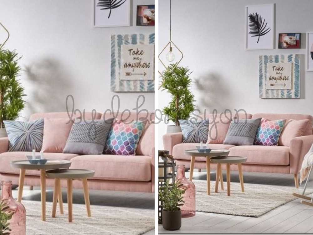 Sade beyaz duvarlar ve pastel renkli mobilyalar