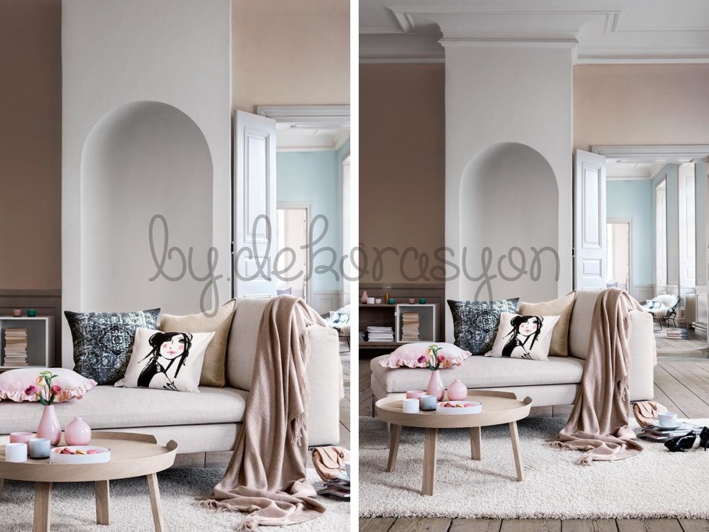 Nane yeşili duvarlı ve modern mobilyalı bir misafir odası