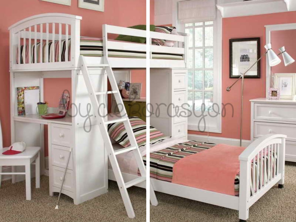 Çalışma masası, dolap ve yatağı birleştiren genç odası ranza takımı