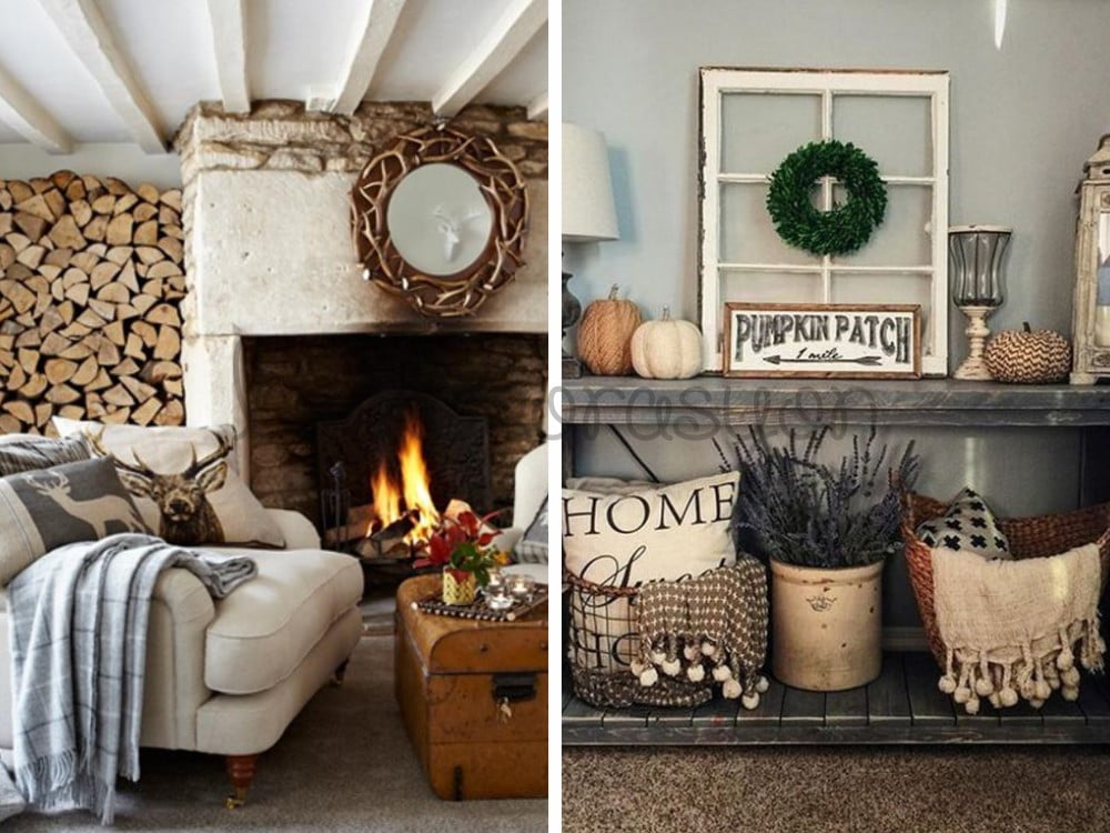 Modern ve rustik tarzın birleştiği bir salon