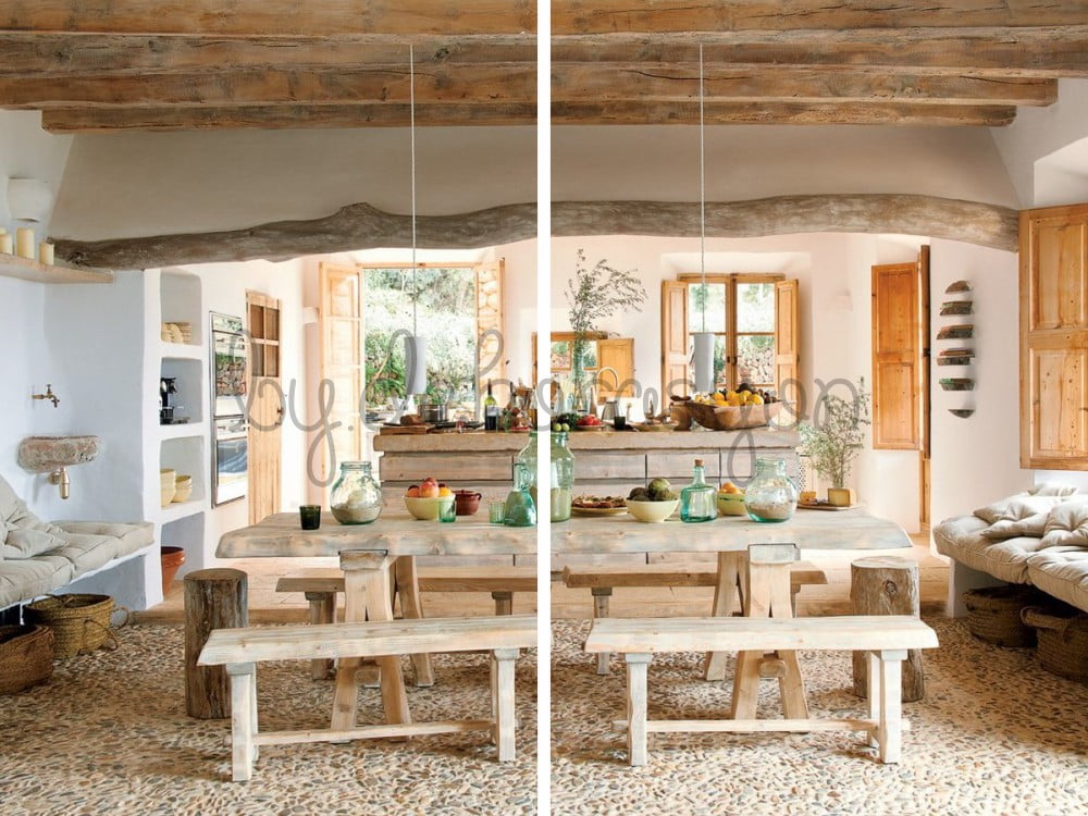 Ada mutfak tezgahı ve ahşap bar sandalyeleri