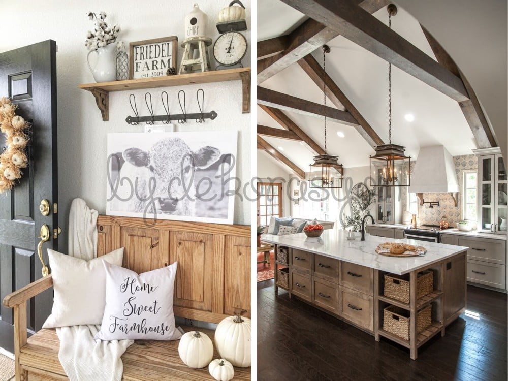 Rustik tarzda dekore edilmiş bir koridor ve mutfak girişi