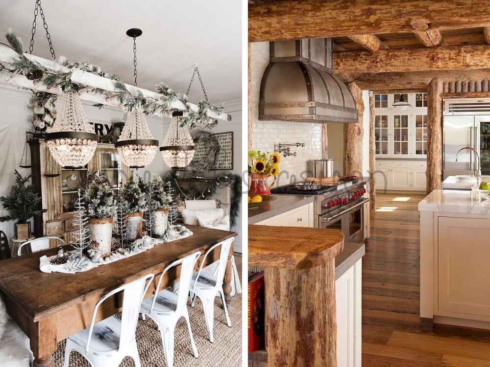 Açık raf sistemli rustik mutfak dolapları