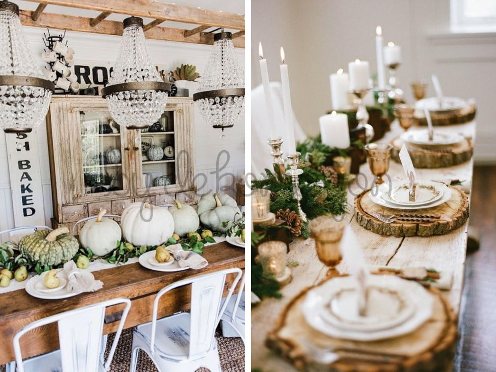 Farklı sandalyelerin kullanıldığı eklektik rustik yemek masası