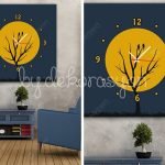 Canvas-Duvar-Saati-Mavi-Sari-Model