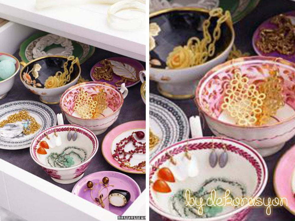 Çekmece içini düzenlemek için kullanılan şık kaseler ve tabaklar